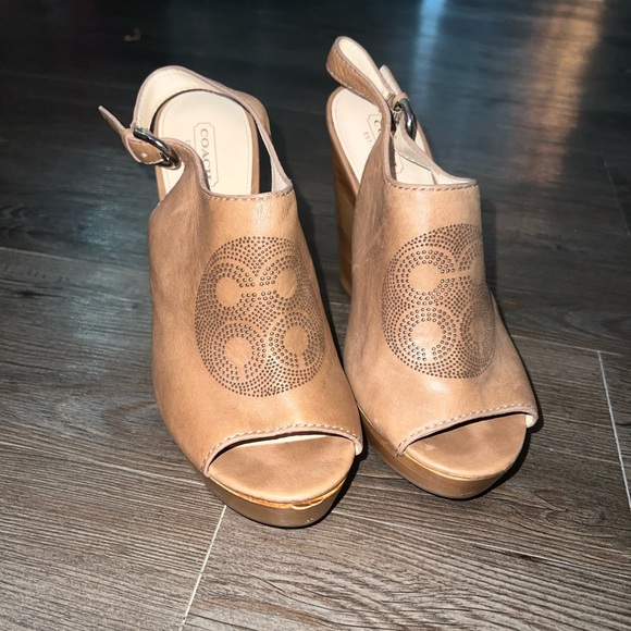 Coach Shoes - Coach Tan Peep Toe Wedges